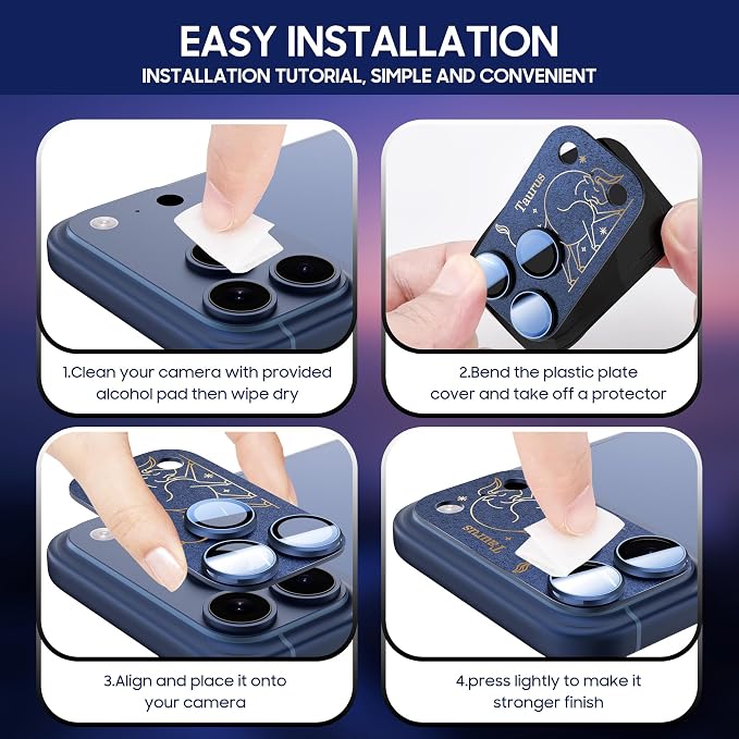 2 Pack Camera Lens Protector for iPhone 17 Pro,Aquarius Pattern, AR 360-Degree Protection,Drop Protection,Anti Scratch Full-Coverage,Camera Transmfttance HD,Easy Installation,Dark Blue