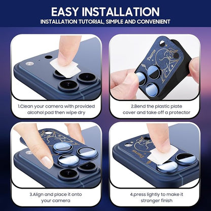 2 Pack Camera Lens Protector for iPhone 17 Pro,Taurus Pattern, AR 360-Degree Protection,Drop Protection,Anti Scratch Full-Coverage,Camera Transmfttance HD,Easy Installation,Dark Blue