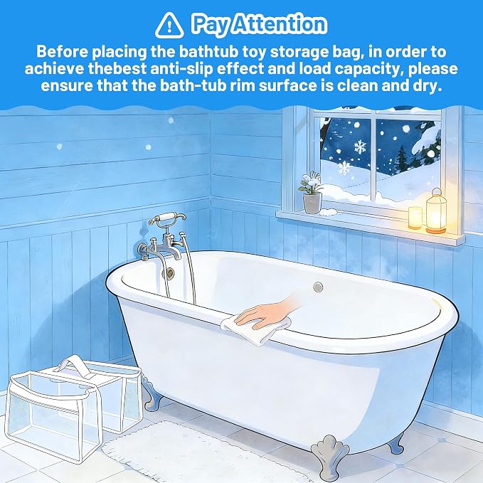 Saddle Shape Bath Organizer, 2 Compartments Wide Opening Bathtub Holder for Tub, Bath Storage Organizer for Tub, Easy Access, Mesh Shower Holder