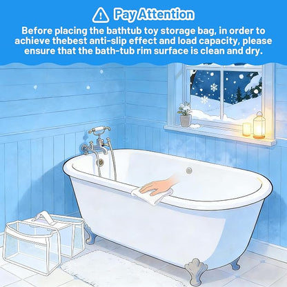 Saddle Shape Bath Organizer, 2 Compartments Wide Opening Bathtub Holder for Tub, Bath Storage Organizer for Tub, Easy Access, Mesh Shower Holder