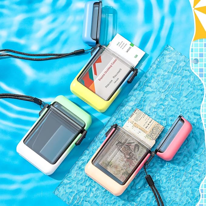 Outus 3 Pcs Waterproof ID Badge Holder Case with Waterproof Buckle Floating Sports Case Locker with Adjustable Hanging Rope Plastic Card Dry Box(Blue, Pink, Green,4.33 x 2.68 x 1.18 in,Macarons)