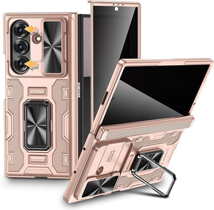 VEGO for Galaxy Z Fold 7 Case with Stand,Built-in Privacy Screen Protector | Slide Camera Cover & Hinge Protection Military Grade Shockproof Rugged Full Body Anti-Drop Case for Z Fold 7 2025-Rose Gold