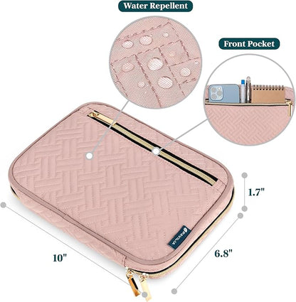 PAVILIA Travel Cord Organizer Case for Cables & Chargers, Pink Quilt | 10 x 6.8 x 1.7 in 600D water-repellent electronics bag pouch with 7 loops, 5 mesh pockets, front zip pocket and dual zippers