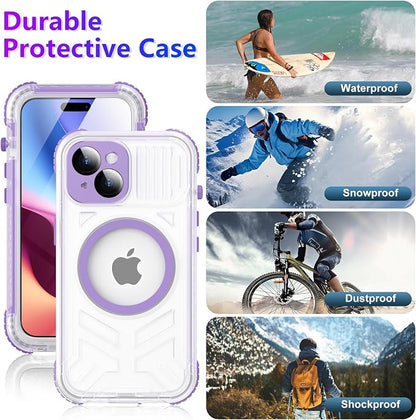 Temdan Magnetic for iPhone 15 Case Waterproof,[Built-in Screen & Camera Protector][Full Body Shockproof][IP68 Underwater][Dustproof] Shockproof Phone Case for iPhone 15 6.1"-Purple