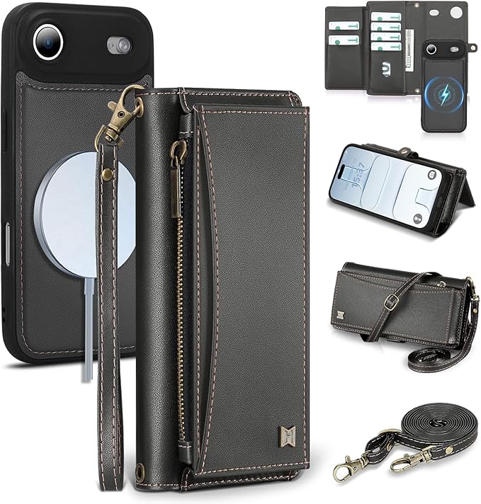 Wallet Case for iPhone Air with Card Holder/Crossbody Wallet/Strap,[RFID Blocking][Magnetic] PU Leather Phone Case for iPhone Air,6.5 in,Black