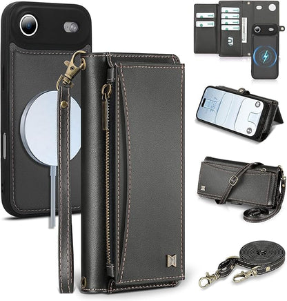 Wallet Case for iPhone Air with Card Holder/Crossbody Wallet/Strap,[RFID Blocking][Magnetic] PU Leather Phone Case for iPhone Air,6.5 in,Black