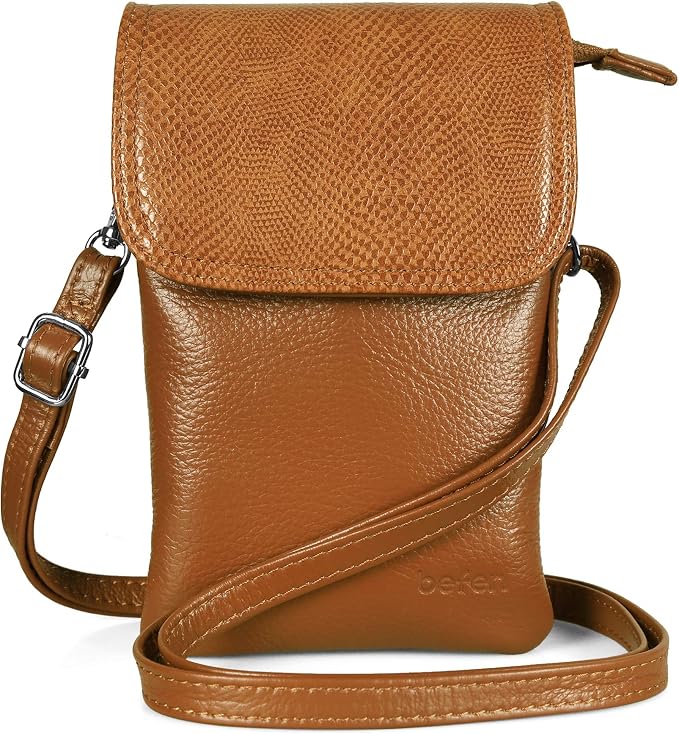 befen Genuine Leather Small Crossbody Bags for Women Cell Phone Bag Cross Body Purses,Silver Zipper