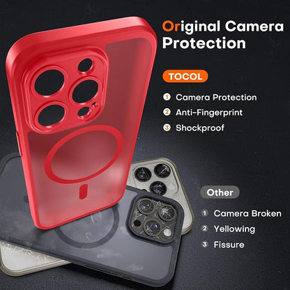 TOCOL for Phone 14 Pro Case, Compatible with Magsafe Charger, Full Camera Protection, Drop Protection, Translucent Matte Phone Case for iPhone 14 Pro 6.1 inch (Red)