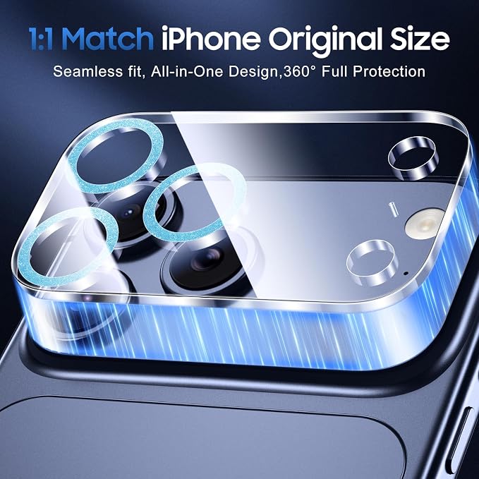 UniqueMe Compatible for 3 Pack iPhone 17 Pro Max Camera Lens Protector - [Drop Protection] [Case Friendly] 9H Tempered Glass Camera Cover Screen [Update New Version] - Glitter Blue