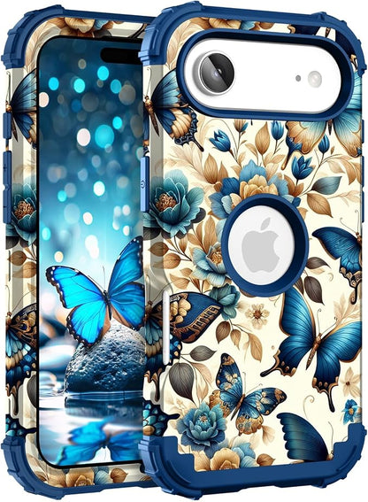 Hocase for iPhone Air Case 6.5", Heavy Duty Shockproof Protection Soft Silicone Rubber+Hard Plastic Bumpers Hybrid Protective Case for iPhone Air 2025 - Blue Butterflies