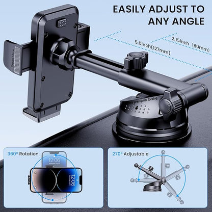 Phone Holder Car [Military-Grade Suction] Universal Car Phone Holder [Thick Case Friendly] Automobile Accessories Dashboard Air Vent Windshield Phone Mount Fit for iPhone Android Smartphones