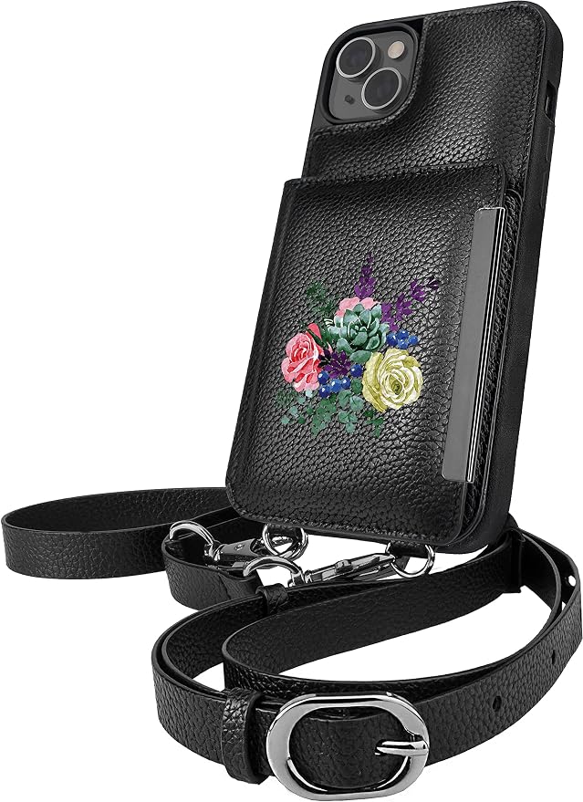 Smartish iPhone 14 Plus Crossbody Wallet Case - Dancing Queen [Purse/Clutch with Detachable Strap & Wristlet] Protective Cover with Credit Card Holder - Catch The Bouqet