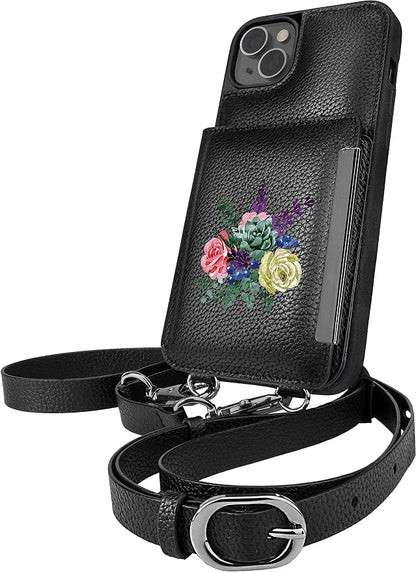 Smartish iPhone 14 Plus Crossbody Wallet Case - Dancing Queen [Purse/Clutch with Detachable Strap & Wristlet] Protective Cover with Credit Card Holder - Catch The Bouqet