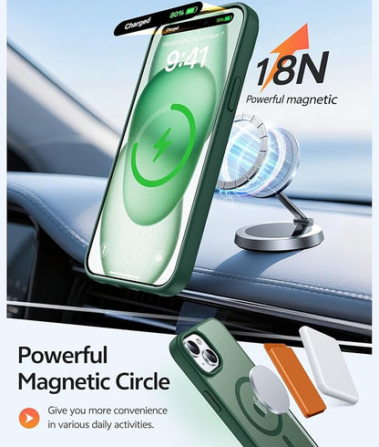 FNTCASE for iPhone 15 Case: for iPhone 14 Case & iPhone 13 Case [Compatible with Magsafe] Translucent Matte Cases with [Screen Protector] Military Grade Shockproof Protective Phone Cover - Green