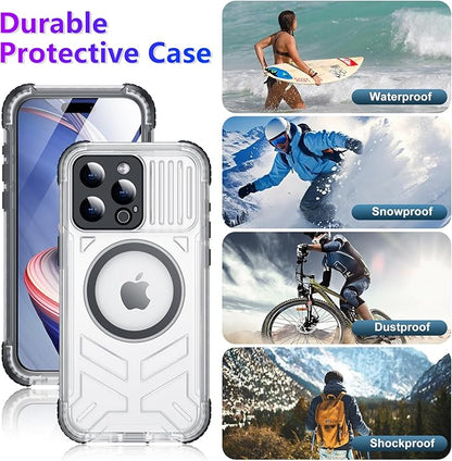 Temdan Magnetic for iPhone 15 Pro Case Waterproof,[Built-in Screen & Camera Protector][Full Body Shockproof][IP68 Underwater][Dustproof] Shockproof Phone Case for iPhone 15 Pro 6.1"-Black