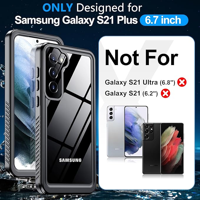 MOZOTER for Samsung Galaxy S21 Plus Case Waterproof,[IPX8 Underwater Case][Full Body Shockproof & Military Dropproof] Clear Sound Quality Built-in Screen Protector for Samsung S21 Plus 6.7 inch-Black
