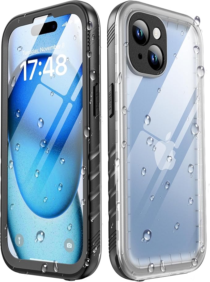 SPORTLINK for iPhone 15 Waterproof Case - Built in Screen & Camera Protector, Full Body/Military Dropproof/Dustproof/Heavy Duty, 360/IP68 Underwater for iPhone 15 Case 6.1 inch Black/Frosted Clear