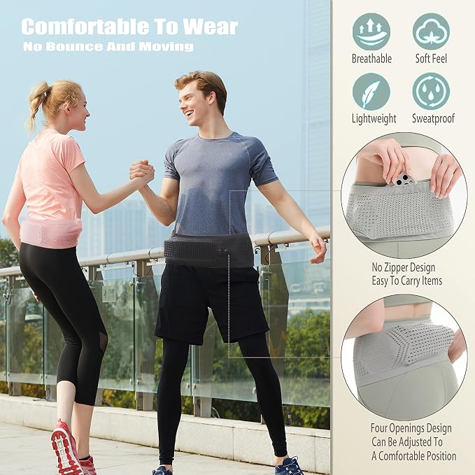 Slim Running Belt for Men Women, Running Fanny Pack, Phone Holder for Running, Waist Bag, Moisture Wicking Storage Belt Bag for Walking, Travel, Sports, Hiking, Workout