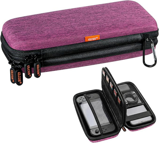 Purple Double-Layer Hard Shell Carrying Case,Travel Cable Pouch | Portable Electronic Organizer Travel Zipper Pouch,Tech Accessories Storage Bag for Charger, Adapter,Power Bank, Phone, Cable