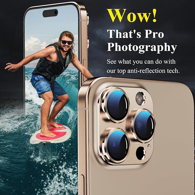 YWXTW for iPhone 16 Pro/iPhone 16 Pro Max Camera Lens Protector, [1:1 Perfect Fit] Matte Metal Anti Scratch Tempered Glass Camera Screen Protector Accessories, Case Friendly (Desert Titanium)