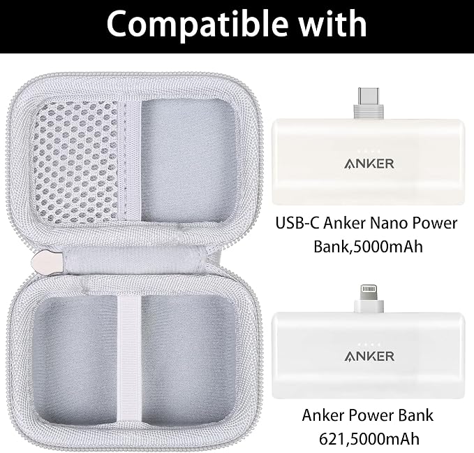 khanka Hard Travel Case with Anker 621 Nano Power Bank,5,000mAh Portable Charger,Case Only (White)