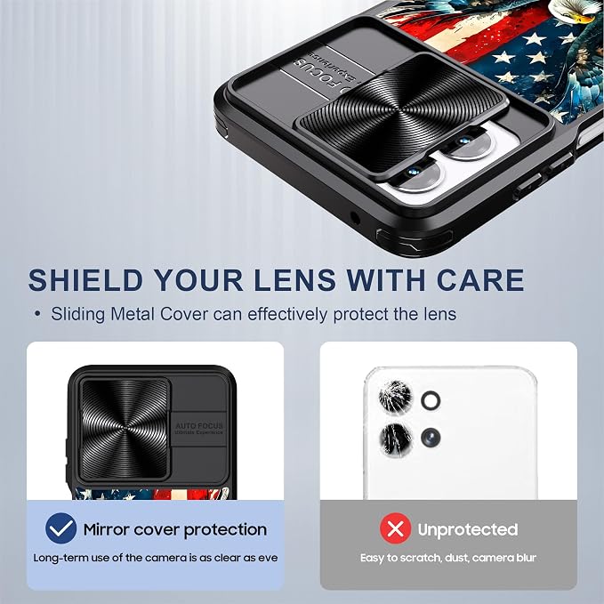 for Motorola Moto G 5G 2025 Case with Spread Wings American Eagle, Metal Slide Camera Cover, Screen Protector, Anti-Peeping Privacy Safeguard, Camera Lens Protector Phone Case for Moto G 5G 2025