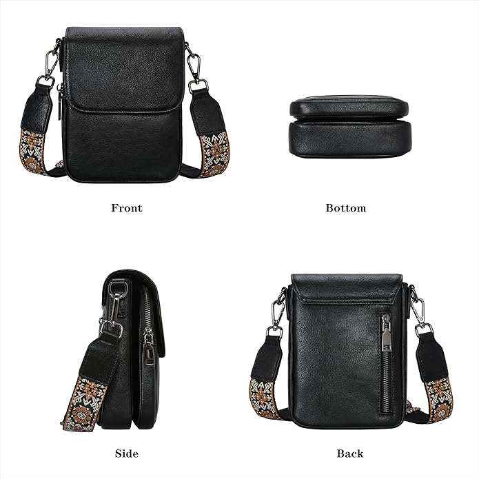 HESHE Leather Small Crossbody Bags for Women RFID Blocking Cell Phone Purse Anti-Theft Travel Bag with wide Straps