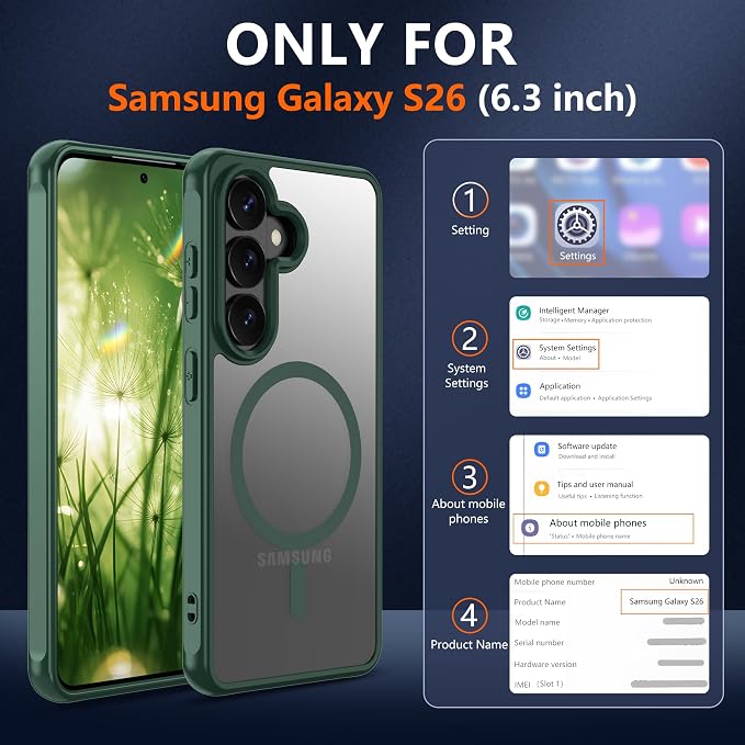 Pilaru for Samsung Galaxy S26 Case [Compatible with Magsafe] Translucent Matte Magnetic Phone Case,Slim Thin Duty Shockproof Protection Cover with 2pc HD Screen Protector for S26-Green