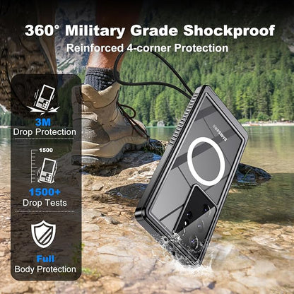 for Samsung Galaxy S23 Ultra Waterproof Case with Magsafe, Built-in Magnetic & Screen Protector, IP68 Certified Full Body Shockproof, for Water Sports Underwater Photography, 6.8" Black