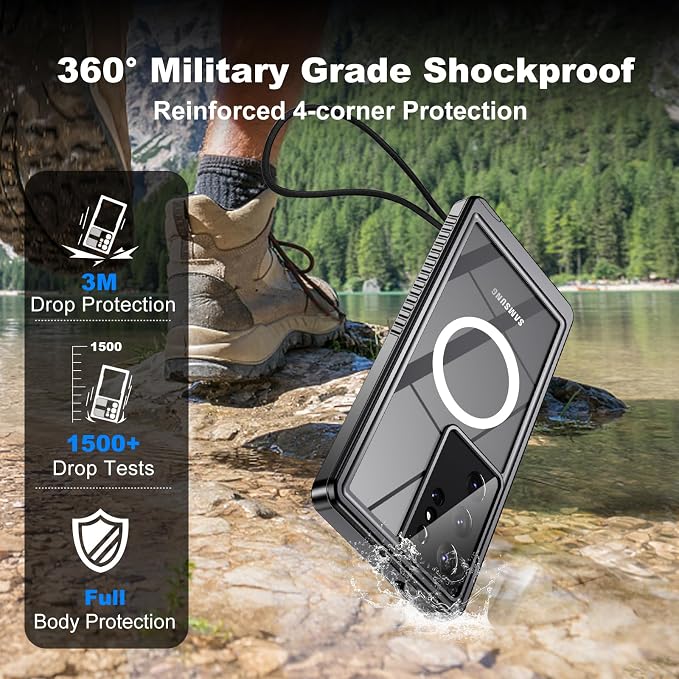 for Samsung Galaxy S23 Ultra Waterproof Case with Magsafe, Built-in Magnetic & Screen Protector, IP68 Certified Full Body Shockproof, for Water Sports Underwater Photography, 6.8" Blue
