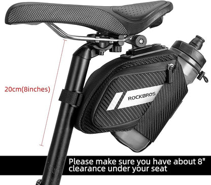 ROCKBROS Bike Saddle Bag Bike Seat Bag with Water Bottle Holder Bicycle Bag Under Seat Waterproof for Road Bike
