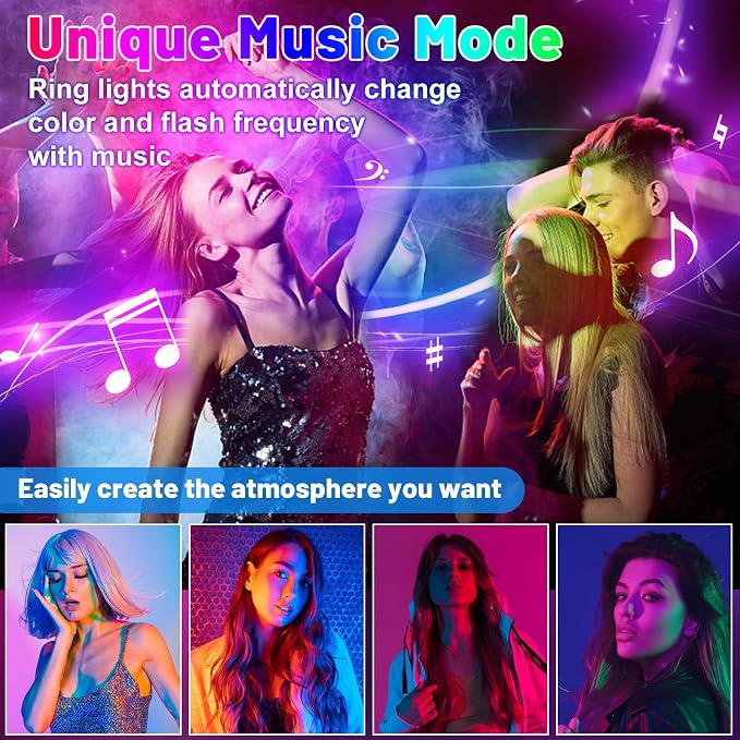 STALLY 13.3" Ring Light with Stand, Music Mode, 75" Tall with 3 Phone Holder, 3 CCT Modes & 48 RGB Color Modes, Ring Light Tripod for iPhone with Wireless Remote, Great for Photograph/Makeup/TikTok
