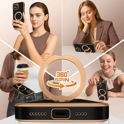 GolbinBox for iPhone 16 Pro Max Case with 360° Spin Magnetic Stand,[Compatible with Magsafe] [Military Protection][Built-in Ring Holder] Camera Control Phone Case for 16 Pro Max,Black
