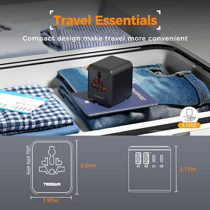 TESSAN Universal Travel Adapter, International Power Adapter | 4 USB Ports (2 USB C), US to Europe UK France Germany Spain Ireland Australia Japan, Type C G A I