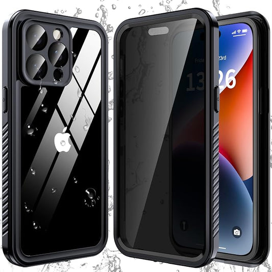 ANTSHARE for iPhone 14 Pro Max Case, with [Built-in Privacy Screen Protector] [IP 68 Waterproof], Anti-Peeping Adsorption Full Body Double Protective Case for iPhone 14 Pro Max, Black