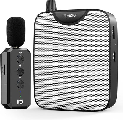 SHIDU 35W Power Voice Amplifier with Bluetooth Wireless Lavalier Microphone, Portable Teacher Mic with Speaker Personal Clip On Microphone System for Teacher Meeting Training-M500 (Black)