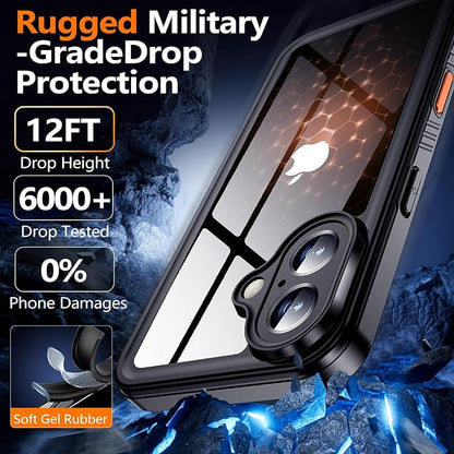 xiwxi for iPhone 16 Case Waterproof,[IP68 Underwater][Built-in Screen Protector & Camera Protector][15FT Military Dropproof][Dustproof] Full Body Shockproof Protective Phone Case 6.1" Black