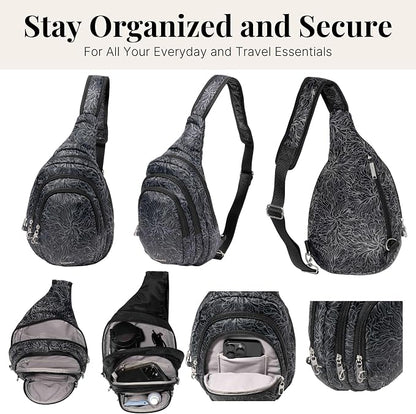 Baggallini Securtex® Anti-Theft Multi Zip Sling - Lightweight 8.6"x15.2" Travel Bag with Locking Zippers & RFID Protection