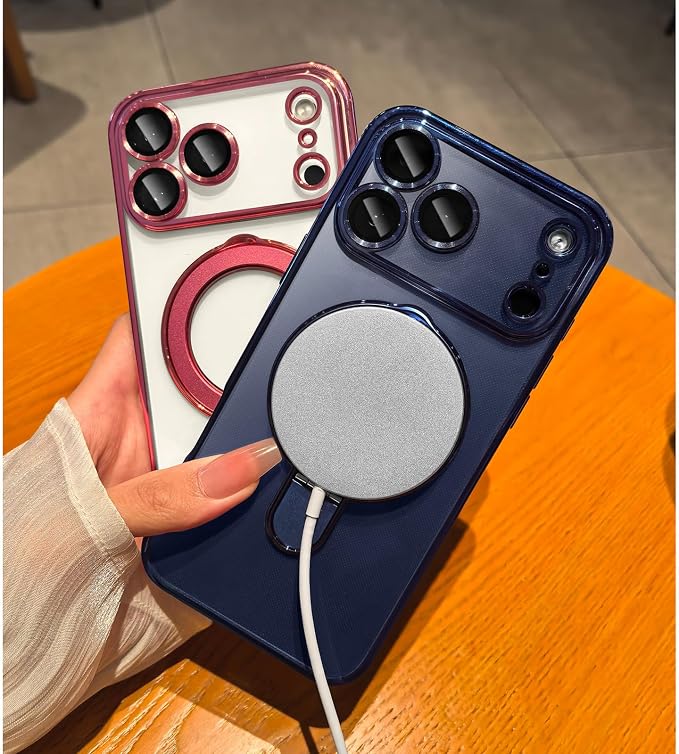 LXK Magnetic Invisible Stand for iPhone 17 Pro Max Case 6.9" Compatible with MagSafe, Military-Grade Protection, with Camera Protector, Clear Scratch-Resistant Back Cover for 17 ProMax, Deep Blue