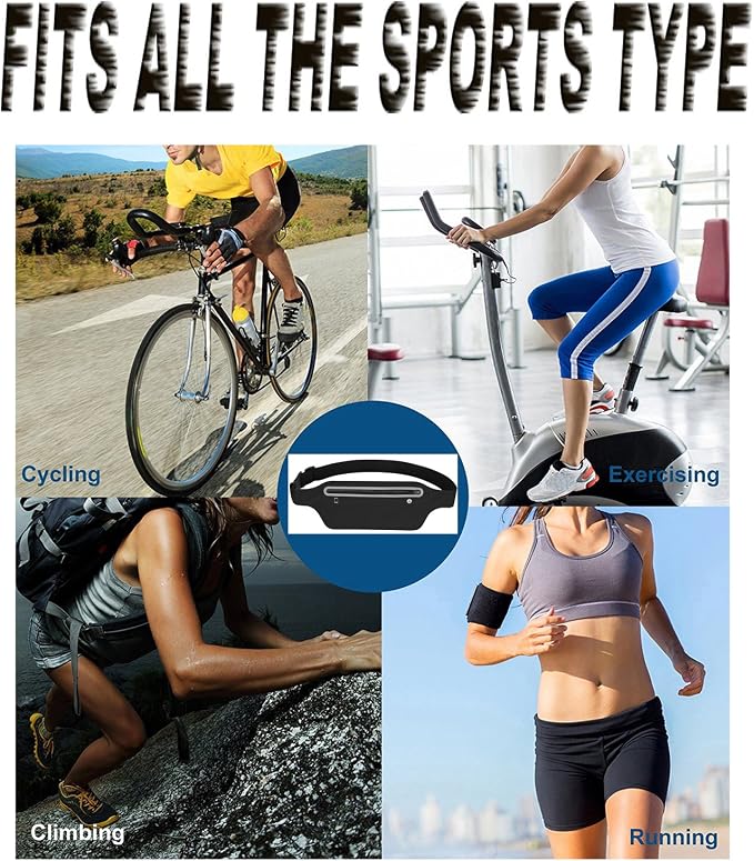 Fanny Packs for Women,Waterproof Fanny Pack for Men,Adjustable Running Belt Waist Pack Slim Expandable Pocket Belt,iPhone Running Holder Cell Phone Elastic Waist Pouch Bag for Galaxy Black