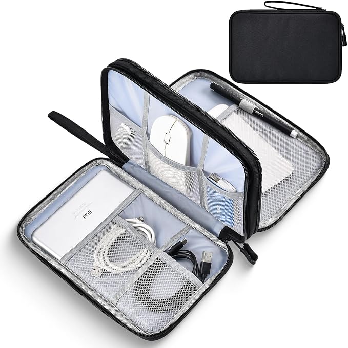 CAAORDKSO Electronics Travel Organizer, Electronic Accessories Carry Case Waterproof Double Layers Storage Bag Travel Essentials for Cord, Cable, Charger, USB, Power Bank, Earphone (Black, X-Large)