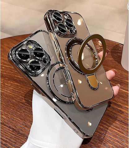 LXK Magnetic Invisible Stand for iPhone 16 Pro Max Case 6.9" Compatible with MagSafe, Military-Grade Protection, with Camera Protector, Clear Scratch-Resistant Back Cover for 16 ProMax,Desert Titanium