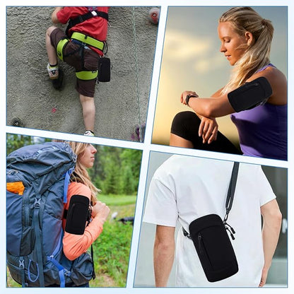 Cell Phone Crossbody Bag with Arm Band, Waterproof Phone Holder Pouch Fits iPhone & Android up to 7'', Small Sling Shoulder Purse for Running, Hiking, Travel, Workout (Black)