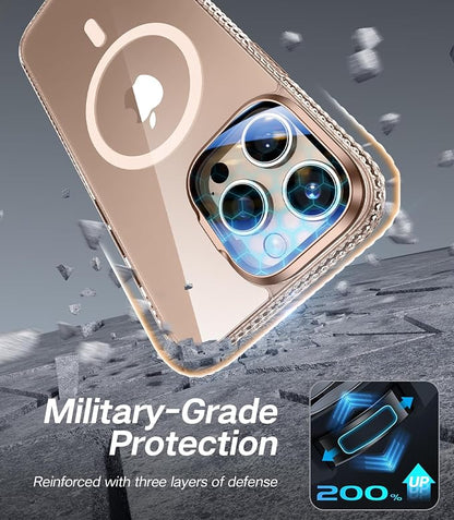 [Upgraded] for iPhone 16 Pro Case with Camera Cover Stand [Fit for MagSafe][9H Camera Lens Protector] Mil-Grade Protection Transparent Magnetic iPhone 16 Pro Phone Case, Clear Gold