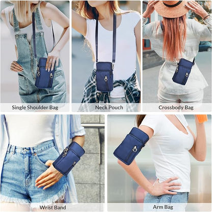 Women Cell Phone Purse Wristband Sport Armband Wallet Travel Crossbody Cell Phone Purse for Galaxy S10 Plus S9 Plus A50 A7 J7,OnePlus 6T,HTC U12 (Blue)