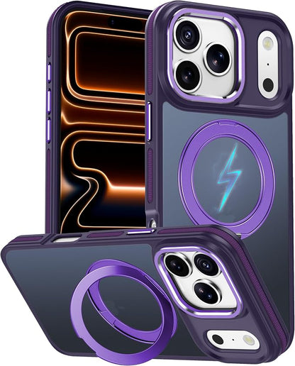 for iPhone 17 Pro Case with 360 Magnetic Ring Stand, Fit MagSafe, Military-Grade Shockproof Protection, Non-Slip Slim Translucent Protective Phone Cover, Purple