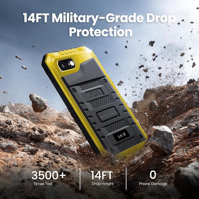 Mitywah Waterproof Case for iPhone 16e and for iPhone 17e, Shockproof Heavy Duty Case with Built-in Screen Protector, Underwater Full Body Protective Metal Case 6.1 inch, Yellow