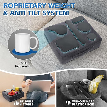 G GOOD GAIN Couch Cup Holder Pillow-Sofa Cup Holder Cozy Buddy | Bed Drink Caddy Holds Tablet, Remote, Snacks | Waterproof Anti-Spill Sofa Beverage Tray for Car, Park, Beach, Picnic, Boat, RV(Grey)
