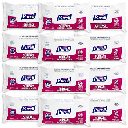 PURELL Foodservice Surface Sanitizing Wipes, 72 Count Flowpack, 7.4" x 9" Wipes (Pack of 12) – 9371-12