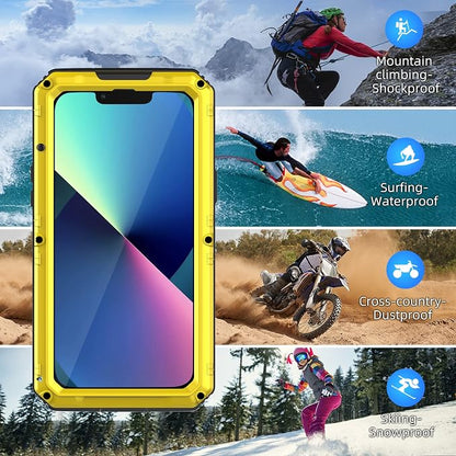 Mitywah Waterproof Case for iPhone 13, Heavy Duty Military Grade Drop Protection Phone Case with Built-in Screen Protector, 360° Full Body Protection Metal Armor Dropproof Case 6.1 inch, Yellow